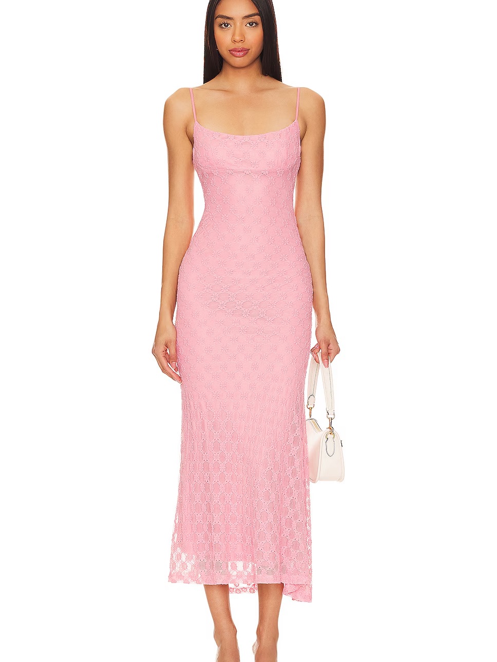 Adoni Mesh Midi Dress In Lili Pink